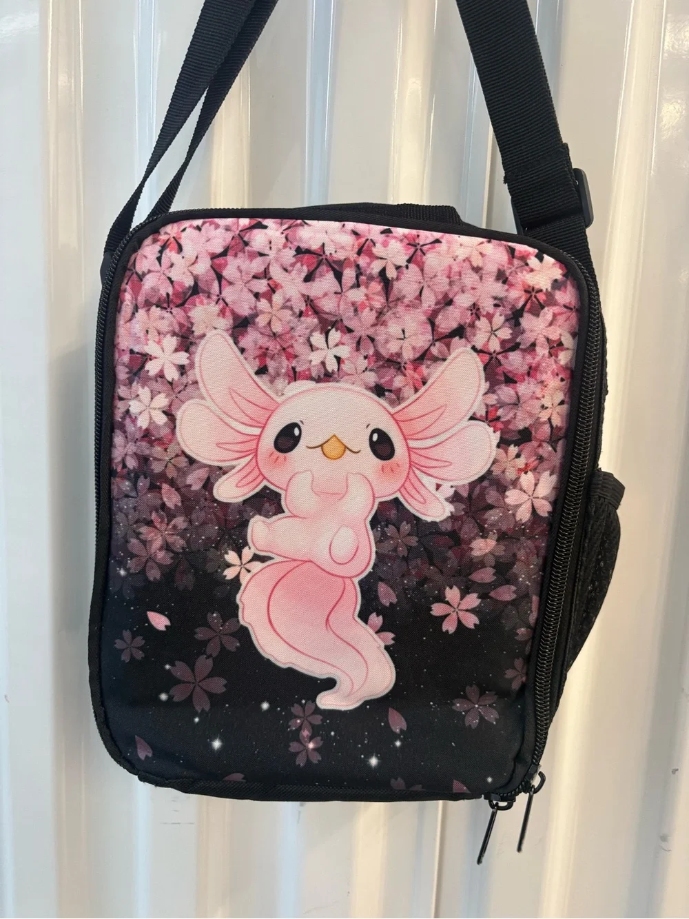 Pink Axolotl Floral Crossbody Lunch Bag